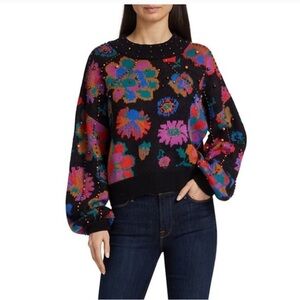 NEW Farm Rio Lily's Garden Floral Embellished Sweater, Size L